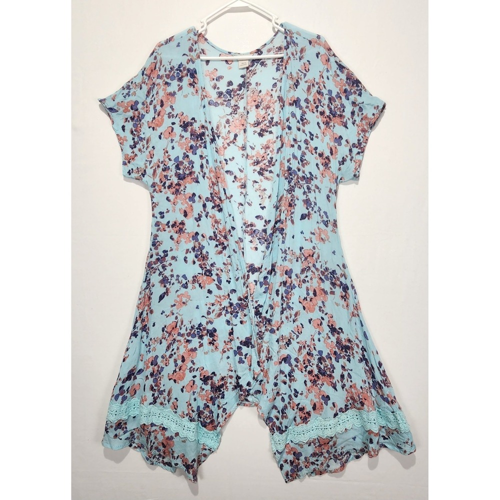 Ariat Women's Kimono Duster Floral Pink/Blue Short Sleeve Size XS/S